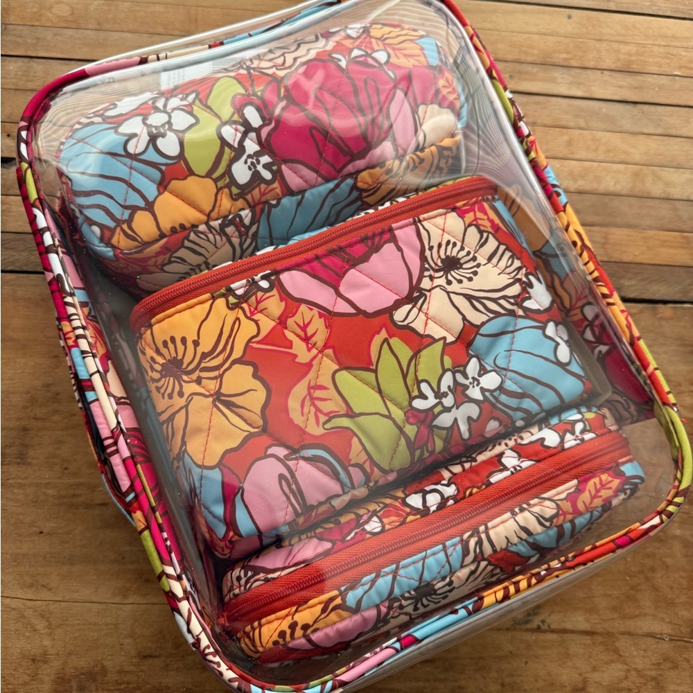 Vera Bradley Floral Cosmetic Bag Set - Red, Blue, Green